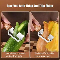 Multi-Functional Stainless Steel Fruit and Vegetable Peeler with Wooden Handle