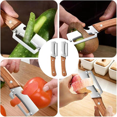 Multi-Functional Stainless Steel Fruit and Vegetable Peeler with Wooden Handle