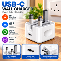 20W USB-C Power Adapter with 3-Pin Plug