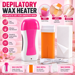 3-in-1 Roll-On Wax Heater Kit with Wax Refill and Hair Removal Strips for Underarms