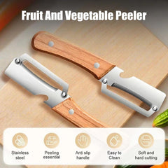 Multi-Functional Stainless Steel Fruit and Vegetable Peeler with Wooden Handle