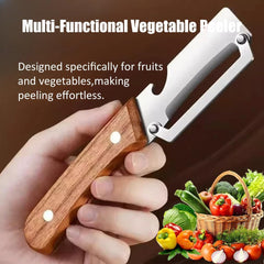 Multi-Functional Stainless Steel Fruit and Vegetable Peeler with Wooden Handle